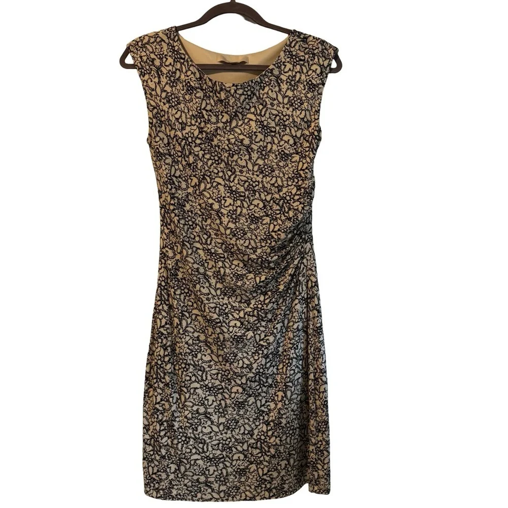 Loft Black and Cream Patterned Pencil Dress - Picture 5 of 10